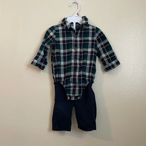 Baby boys plaid button down onesie and matching pants